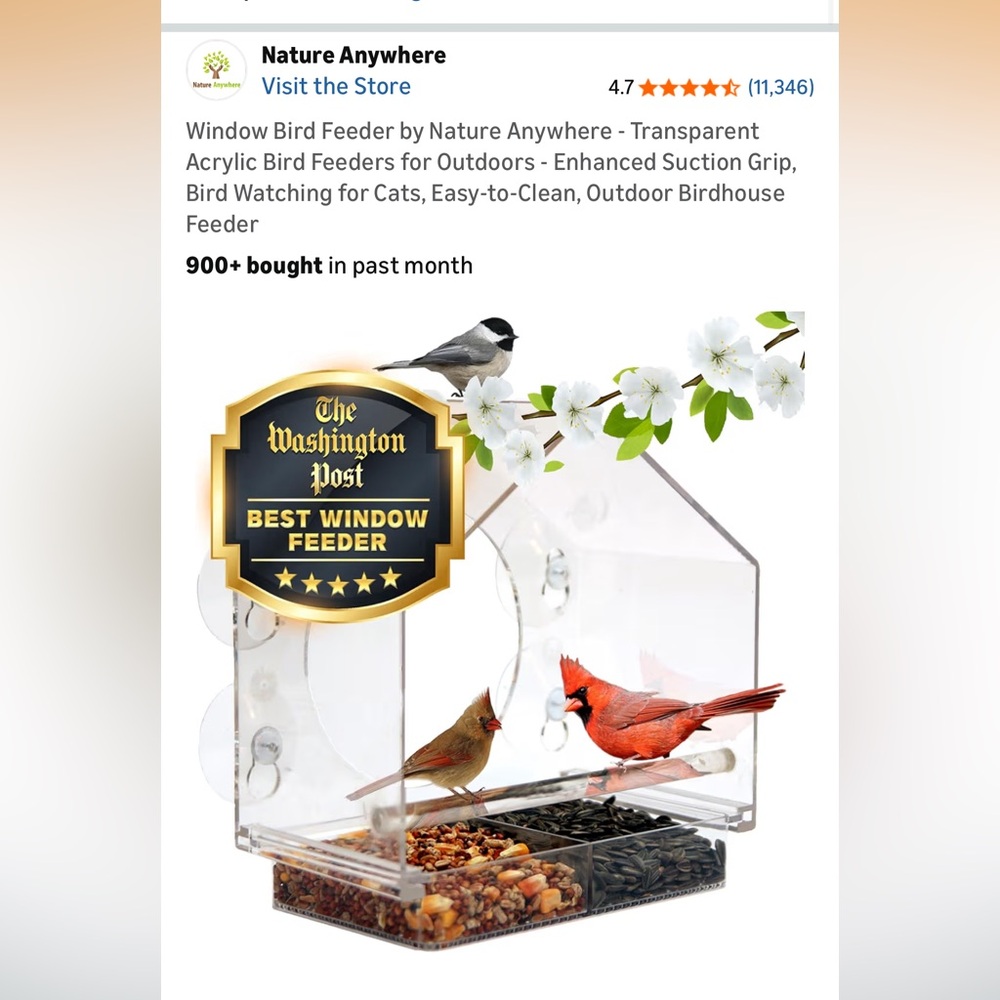 Clear Acrylic Bird Feeder with Suction Cups